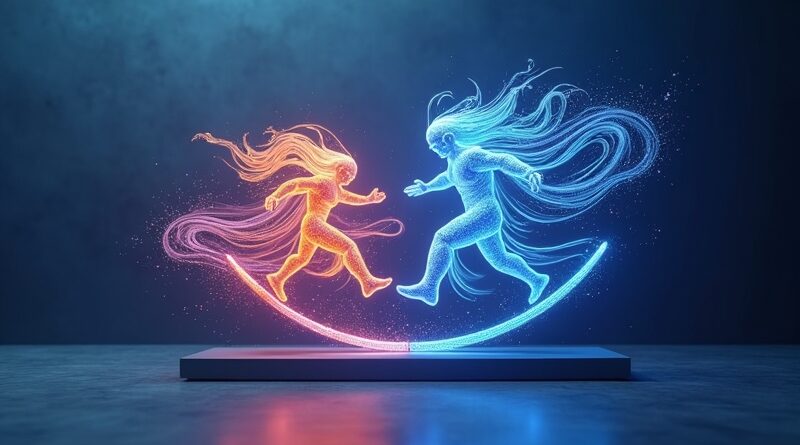 Abstrakcyjna rzeźba symbolizująca dominację OpenAI i rosnącą siłę Anthropic w korporacyjnym AI.