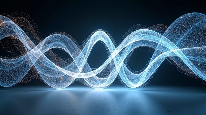 Abstrakcyjna rzeźba światła i cienia symbolizująca integrację wideo i audio w technologii open-source LTX-2.