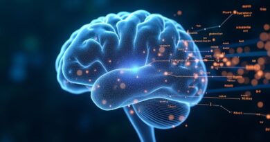 Abstrakcyjny mózg z węzłów światła i kodu, symbol