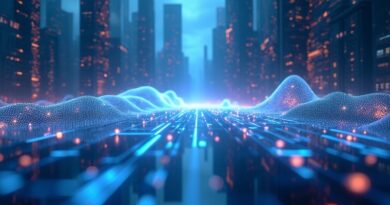 Abstrakcyjne przedstawienie AI na giełdzie: błyszczące sieci neuronowe symbolizują wyścig algorytmów i finansowe strategie.