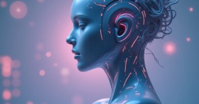 Futurystyczny, metaliczny słuchawka "Sweetpea" OpenAI, z biometrycznymi sensorami, na tle subtelnych, świetlistych połączeń.