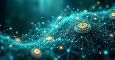 Abstrakcyjna sieć neuronów i architektury szpitala, symbolizująca połączenie technologii, AI i danych w medycynie.