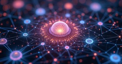 Sieć świetlistych węzłów neuronowych i kwiatowych wzorów, symbolizujących kreatywny workflow Flora i AI w stylu Art Nouveau.