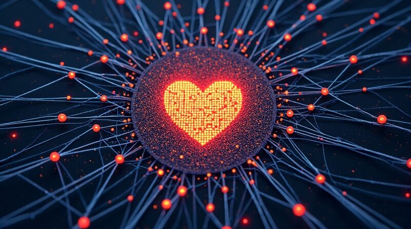 Złożona sieć neuronowa z dziecięcym labiryntem w sercu, symbolizująca trudności AI w percepcji wzrokowej.