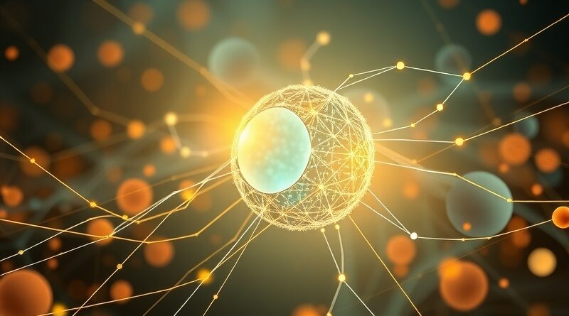 Abstrakcyjna grafika: świetlisty kokon z danych, symbolizujący sieć Cocoon i AI w Telegramie.