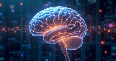 Abstrakcyjna wizja: AI, mózg w sieci, złota klatka, kodeks binarny, etyka cyfrowa i regulacje UE.