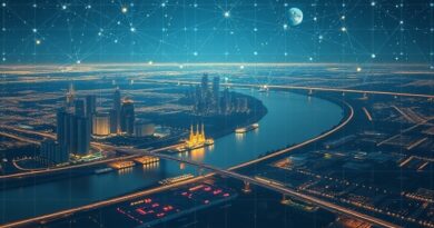 Cyfrowa wizja neuralnej sieci nad Memphis, odzwierciedlona w Mississippi, symbolizuje inwestycje xAI w AI.