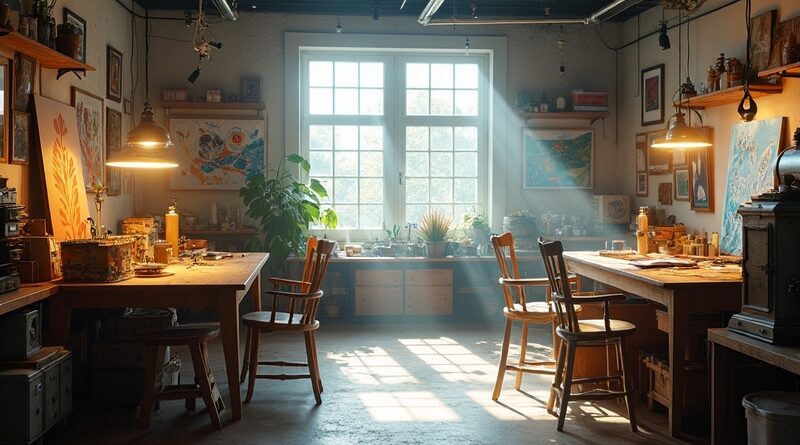 Eteryczne, hiperrealistyczne studio artysty cyfrowego, symbolizujące nieograniczone możliwości generowania AI w Adobe Firefly.