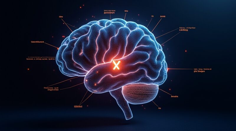 Abstrakcyjna reprezentacja Xcode: świetliste nitki kodu tworzą cyfrowy mózg, AI w ekosystemie Apple.