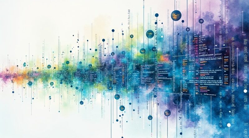 Płynne połączenie interfejsu Figma z kodem, symbolizowane przez sieć węzłów i paletę barw.