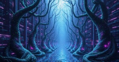 Abstrakcyjne połączenie cyfrowych i organicznych form symbolizuje współpracę Meta i AMD.