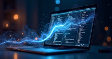 Eteryczny interfejs sieci neuronowej na macOS: Codex, agenci AI współdziałający w futurystycznym środowisku pracy.