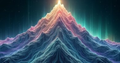 Góra z płyty głównej, z logo OpenAI, w cyfrowej nebulii. Symbol potęgi OpenAI.