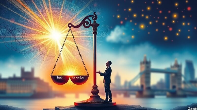 Wagi sprawiedliwości wśród kodu AI, symbolizujące kontrolę nad treściami dla AI w Londynie.