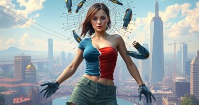 Kobieta rozrywana przez robotyczne ramiona, symbolizująca uprzedmiotowienie przez AI i zderzenie niezależnej twórczości z komercją.