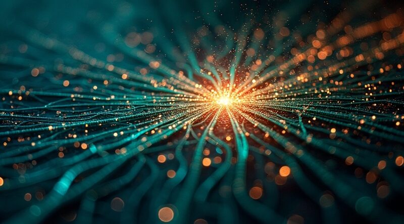 Abstrakcyjna sieć danych i połączeń semantycznych z BM25 w centrum, chaos i porządek.