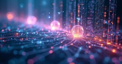 Abstrakcyjna wizualizacja agentów AI analizujących dane w futurystycznym Google Colab za pomocą colab-mcp.