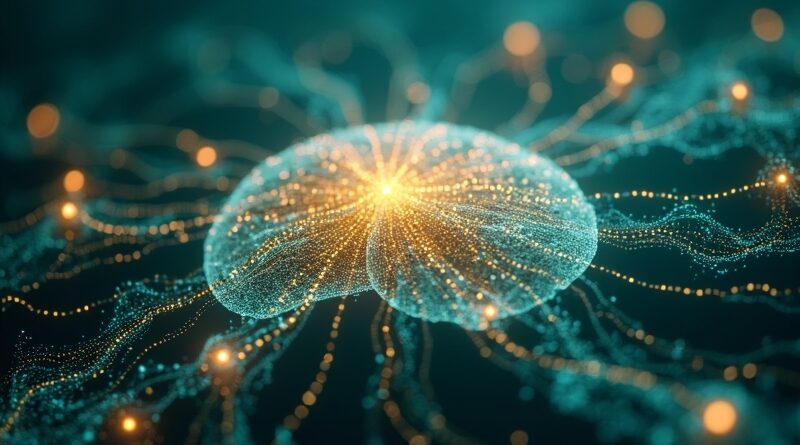 Połączenie sieci neuronowej AI z fragmentami dokumentów, symbolizujące OCR Qianfan od Baidu i analizę danych.