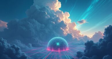 Chmura danych nicowana przez kable, otoczona energią. Cyberbezpieczeństwo Databricks w erze AI.