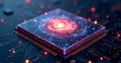 Świecąca minigalaktyka w mikroprocesorze, symbolizująca nowe, kompaktowe modele AI od OpenAI.