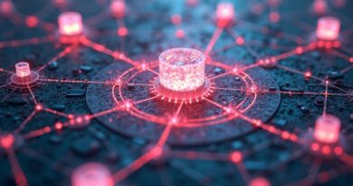 Abstrakcyjna wizualizacja ewolucji architektury Transformer: dynamiczne pętle, banki pamięci, inteligentne algorytmy.