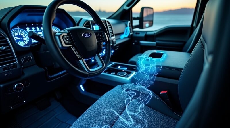 Cyfrowa transformacja wnętrza Forda Pro: AI tka dane w skórzane fotele, optymalizując flotę.