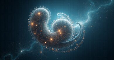 Iridescentna, cyfrowa istota Gemini zbudowana z danych w kosmicznej przestrzeni, symbolizująca integrację multimodalnych danych.