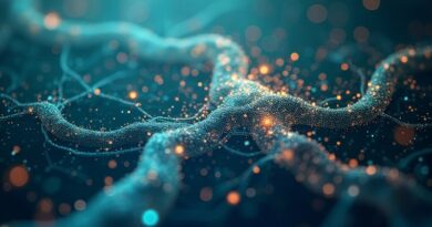 Abstrakcyjna sieć AI, połączenie węzłów, kodu i ludzi. Innowacja, automatyzacja, Gemini, niebiesko-złota tonacja.