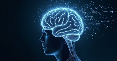 Mózg z neuronami łączącymi się z chmurą kodu, symbolizuje uczenie się i aktualizację wiedzy programistycznej Gemini.