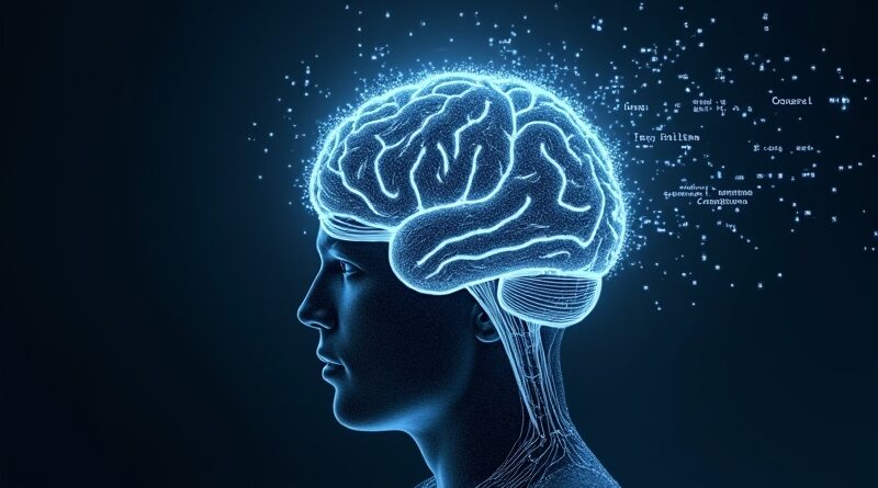 Mózg z neuronami łączącymi się z chmurą kodu, symbolizuje uczenie się i aktualizację wiedzy programistycznej Gemini.