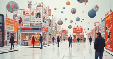 ChatGPT skażony reklamami: minimalistyczna biel kontra krzykliwy chaos, styl Jamesa Jeana, utrata niewinności.