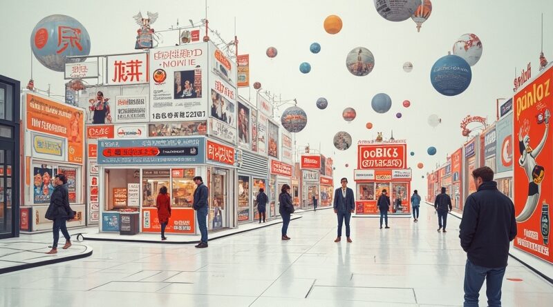 ChatGPT skażony reklamami: minimalistyczna biel kontra krzykliwy chaos, styl Jamesa Jeana, utrata niewinności.