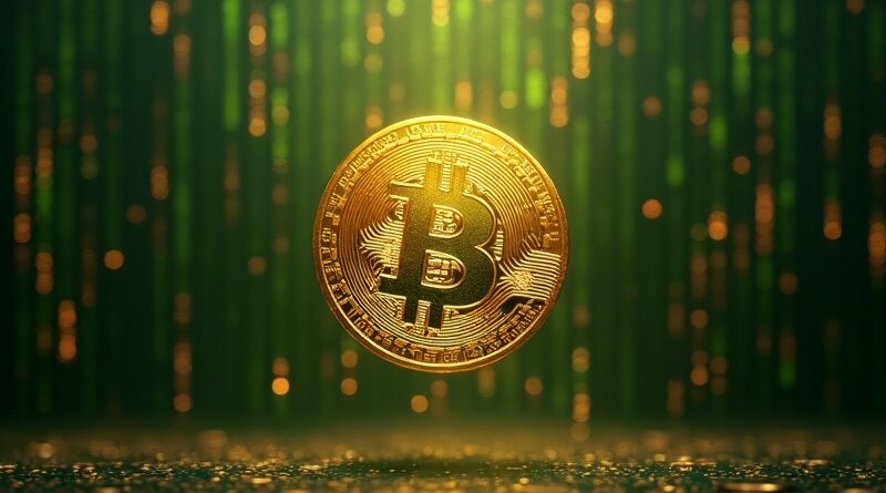 Złoty token w strumieniu kodu binarnym; metafora kosztów pracy programisty AI.