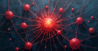 Abstrakcyjna sieć neuronowa z pulsującym węzłem, symbolizująca wyciek danych w Meta. Mroczne tło, napięcie, chaos.