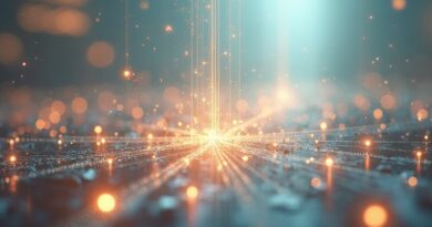 Abstrakcyjna sieć węzłów symbolizująca Marketplace, subtelne obwody AI, pastelowe kolory, zaawansowana technologia sprzedaży.