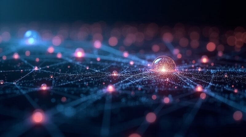 Abstrakcyjna sieć połączonych węzłów symbolizująca 'assembly intelligence', przepływ danych w Mirage.