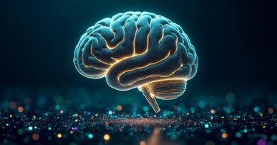 Futurystyczny mózg AI z obwodów i światłowodów, symbolizujący optymalizację uczenia ze wzmocnieniem w PivotRL.