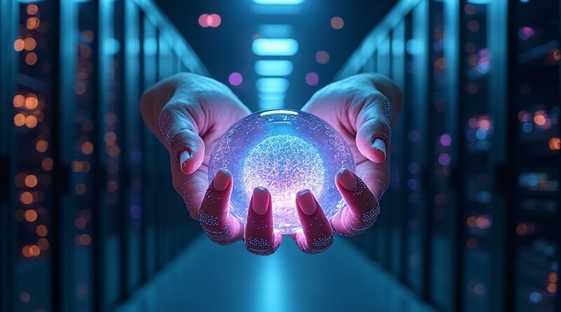 AI w krystalicznej łapie NemoClaw, symbol bezpieczeństwa korporacyjnych agentów AI od Nvidii w chmurze.