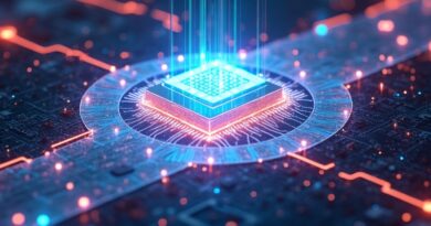 Abstrakcyjna wizualizacja futurystycznego centrum danych Vera Rubin z modułami Groq 3 LPX, symbolizująca przyszłość inferencji AI.