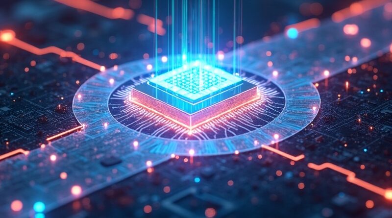 Abstrakcyjna wizualizacja futurystycznego centrum danych Vera Rubin z modułami Groq 3 LPX, symbolizująca przyszłość inferencji AI.