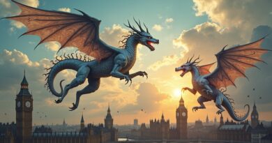 AI bitwa nad Londynem: ChatGPT kontra smok Google w renesansowej stylizacji.