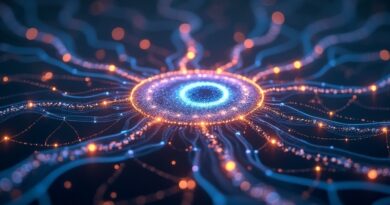 Świecąca sieć neuronowa z okiem symbolizującym OpenSeeker, reprezentująca otwartą i precyzyjną selekcję informacji.