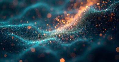 Abstrakcyjna wizualizacja pamięci LLM: połączone fragmenty danych, dynamiczna alokacja, chłodne barwy z akcentami optymalizacji.