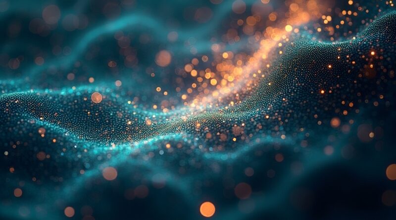 Abstrakcyjna wizualizacja pamięci LLM: połączone fragmenty danych, dynamiczna alokacja, chłodne barwy z akcentami optymalizacji.