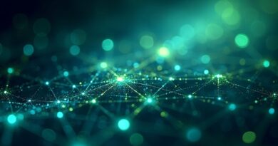 Abstrakcyjna sieć serwerów pulsująca światłem, symbolizująca autonomiczną optymalizację zasobów w chmurze przez AI.