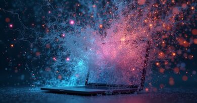 Rozpływający się panel WordPress wpleciony w neuronowe sieci. Wizja przyszłości treści tworzonych przez AI.