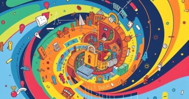 Kolorowy wir postaci Doodles formuje twierdzę, symbolizując bezpieczny ekosystem AI Prism 1.0.