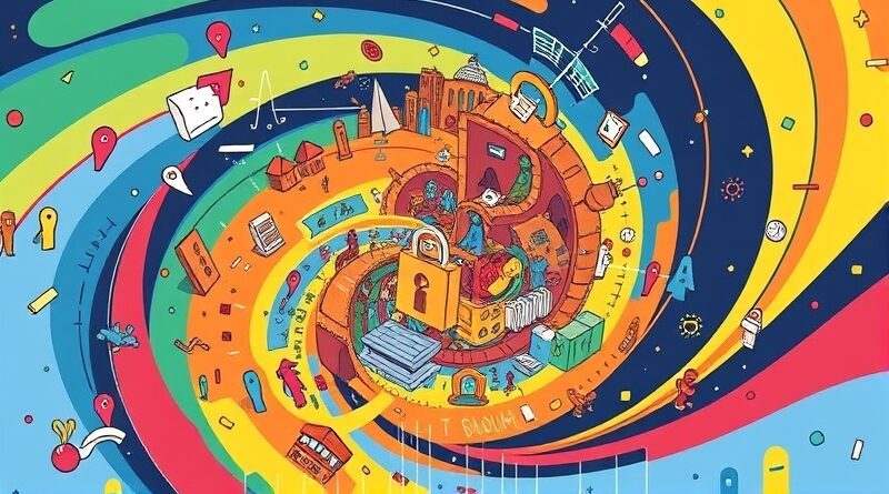 Kolorowy wir postaci Doodles formuje twierdzę, symbolizując bezpieczny ekosystem AI Prism 1.0.