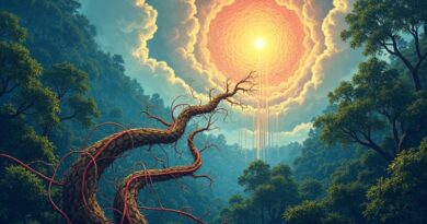 Symbioza: soczysty las deszczowy (Anthropic) spleciony światłowodami z chmurami naszpikowanymi energią (AWS).