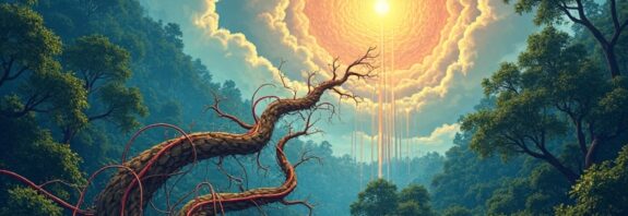 Symbioza: soczysty las deszczowy (Anthropic) spleciony światłowodami z chmurami naszpikowanymi energią (AWS).